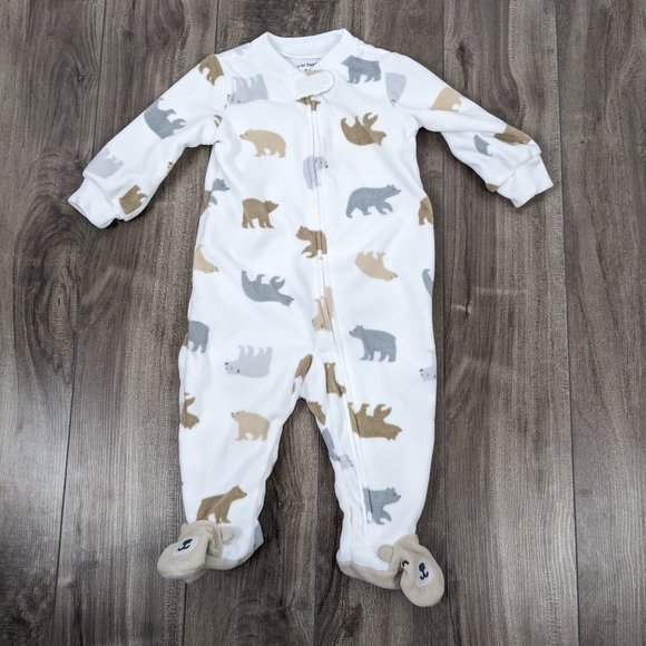 Carter's Fleece Onesie Sleeper 6 month Bear Print - Picture 8 of 8